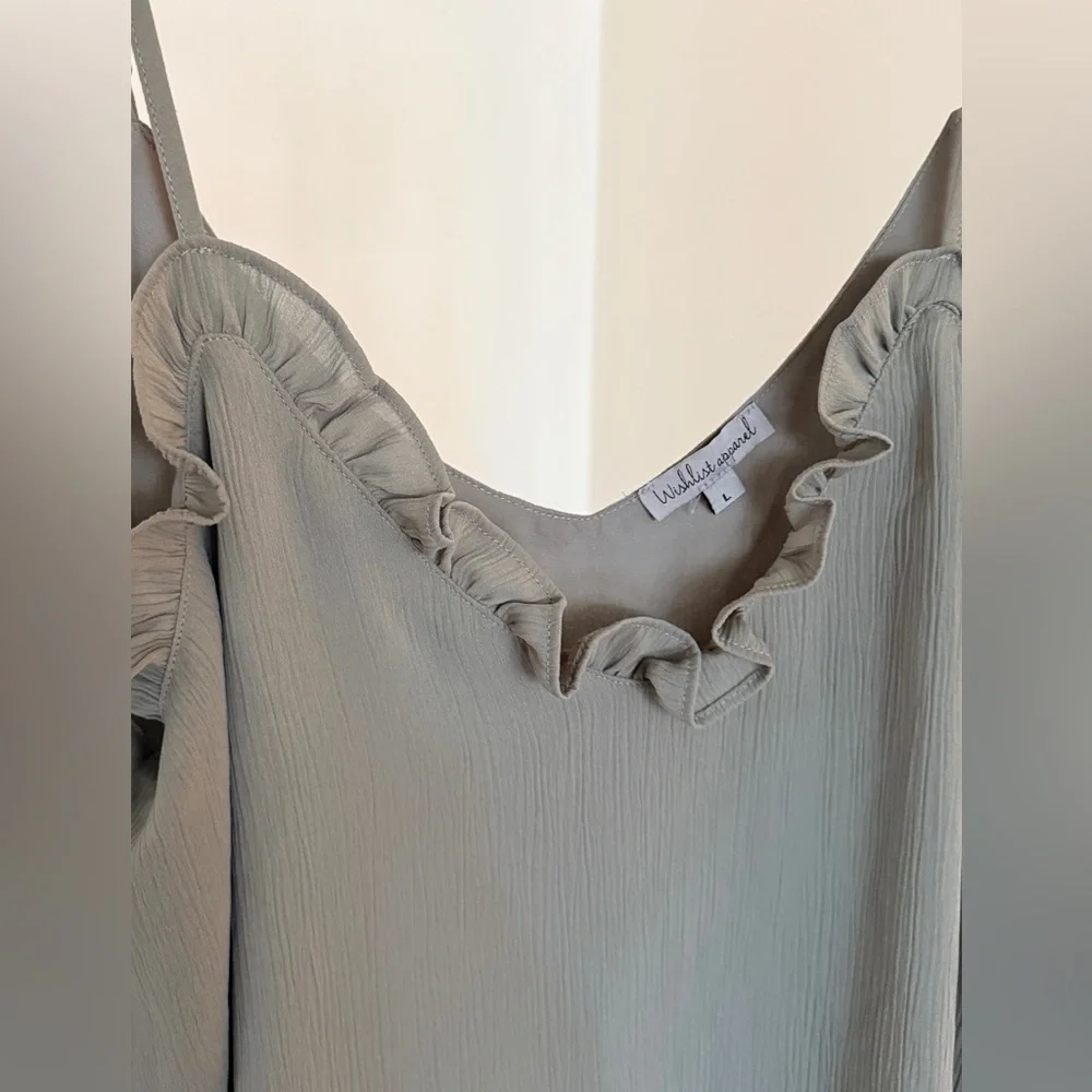 Sage Green Ruffle V-Neck Spaghetti Strap Camisole - Picture 3 of 5